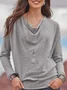 Women Plain Long Sleeve Tee T-shirt Cowl Neck Split Joint Vintage Spring/Fall Top