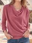 Women Plain Long Sleeve Tee T-shirt Cowl Neck Split Joint Vintage Spring/Fall Top