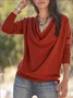 Women Plain Long Sleeve Tee T-shirt Cowl Neck Split Joint Vintage Spring/Fall Top