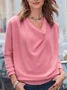Women Plain Long Sleeve Tee T-shirt Cowl Neck Split Joint Vintage Spring/Fall Top