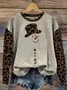 Women Leopard Crew Neck Printing Casual Spring/Fall Long Sleeve Sweatshirt