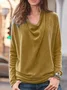 Women Plain Long Sleeve Tee T-shirt Cowl Neck Split Joint Vintage Spring/Fall Top
