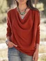 Women Plain Long Sleeve Tee T-shirt Cowl Neck Split Joint Vintage Spring/Fall Top