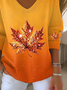 Women Maple Leaf Long Sleeve Tee T-shirt V Neck Printing Casual Spring/Fall Top