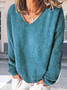 Women Plain Split Joint Winter Street Long Sleeve V Neck Sweater