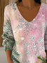 Women Christmas Long Sleeve Tee T-shirt V Neck Printing Casual Spring/Fall Top