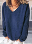 Women Plain Split Joint Winter Street Long Sleeve V Neck Sweater