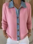 Women Multicolor Block Long Sleeve Shawl Collar Casual Spring/Fall Cardigan Outerwear
