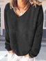 Women Plain Split Joint Winter Street Long Sleeve V Neck Sweater