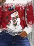 Women Christmas Snowman Long Sleeve Tee T-shirt V Neck Printing Casual Spring/Fall Graphic Tee Top