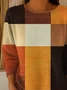 Women Multicolor Block Printing Spring/Fall Casual Long Sleeve Crew Neck Sweater