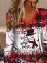 Women Christmas Snowman Long Sleeve Tee T-shirt V Neck Printing Casual Spring/Fall Graphic Tee Top