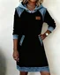 Women Multicolor Block Long Sleeve All Season Dress Hoodie Daily Casual Midi H-Line Dress