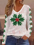 Women Christmas Long Sleeve Tee T-shirt V Neck Printing Casual Spring/Fall Graphic Tee Top
