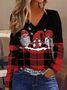 Women Plaid Long Sleeve Tee T-shirt V Neck Printing Casual Spring/Fall Graphic Tee Top