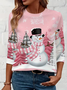 Women Christmas Snowman Long Sleeve Tee T-shirt Crew Neck Printing Casual Spring/Fall Graphic Tee Top