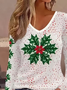Women Christmas Long Sleeve Tee T-shirt V Neck Printing Casual Spring/Fall Graphic Tee Top
