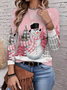 Women Christmas Snowman Long Sleeve Tee T-shirt Crew Neck Printing Casual Spring/Fall Graphic Tee Top