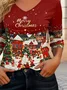 Women Christmas Snowman Long Sleeve Tee T-shirt V Neck Printing Casual Spring/Fall Graphic Tee Top