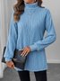 Women Plain Long Sleeve Tee T-shirt Turtleneck Embossed Casual Spring/Fall Top