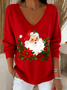 Women Santa Claus Long Sleeve Tee T-shirt V Neck Printing Casual Spring/Fall Top