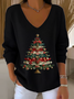 Women Christmas Long Sleeve Tee T-shirt V Neck Printing Casual Spring/Fall Top