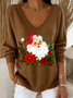 Women Santa Claus Long Sleeve Tee T-shirt V Neck Printing Casual Spring/Fall Top