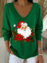 Women Santa Claus Long Sleeve Tee T-shirt V Neck Printing Casual Spring/Fall Top