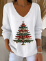 Women Christmas Long Sleeve Tee T-shirt V Neck Printing Casual Spring/Fall Top