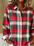 Women Plaid Long Sleeve Shirt Spring/Fall Buckle Shirt Collar Regular Sleeve Daily Casual Top