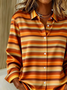 Women Striped Long Sleeve Shirt Spring/Fall Buckle Shirt Collar Regular Sleeve Daily Casual Top