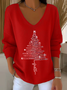 Women Christmas Long Sleeve Tee T-shirt V Neck Printing Casual Spring/Fall Top