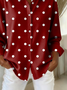 Women Polka Dots Long Sleeve Shirt Spring/Fall Buckle Shirt Collar Regular Sleeve Daily Casual Top