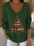 Women Christmas Long Sleeve Tee T-shirt V Neck Printing Casual Spring/Fall Top