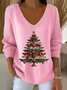 Women Christmas Long Sleeve Tee T-shirt V Neck Printing Casual Spring/Fall Top