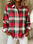 Women Plaid Long Sleeve Shirt Spring/Fall Buckle Shirt Collar Regular Sleeve Daily Casual Top