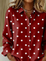 Women Polka Dots Long Sleeve Shirt Spring/Fall Buckle Shirt Collar Regular Sleeve Daily Casual Top