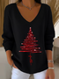 Women Christmas Long Sleeve Tee T-shirt V Neck Printing Casual Spring/Fall Top