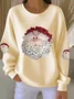 Women Santa Claus Crew Neck Printing Casual Spring/Fall Long Sleeve Sweatshirt