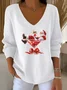Women Santa Claus Long Sleeve Tee T-shirt V Neck Printing Casual Spring/Fall Top