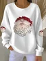 Women Santa Claus Crew Neck Printing Casual Spring/Fall Long Sleeve Sweatshirt