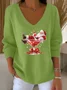 Women Santa Claus Long Sleeve Tee T-shirt V Neck Printing Casual Spring/Fall Top