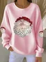 Women Santa Claus Crew Neck Printing Casual Spring/Fall Long Sleeve Sweatshirt