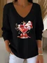 Women Santa Claus Long Sleeve Tee T-shirt V Neck Printing Casual Spring/Fall Top