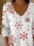 Women Christmas Long Sleeve Tee T-shirt V Neck Printing Casual Spring/Fall Top