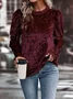Women Plain Long Sleeve Tee T-shirt Crew Neck Split Joint Vintage Spring/Fall Top