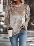 Women Plain Long Sleeve Tee T-shirt Crew Neck Split Joint Vintage Spring/Fall Top