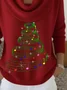 Women Christmas Printing Spring/Fall Casual Long Sleeve Cowl Neck Sweater
