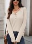 Women Plain Long Sleeve Tee T-shirt V Neck Split Joint Casual Spring/Fall Top