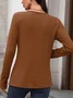 Women Plain Long Sleeve Tee T-shirt V Neck Split Joint Casual Spring/Fall Top